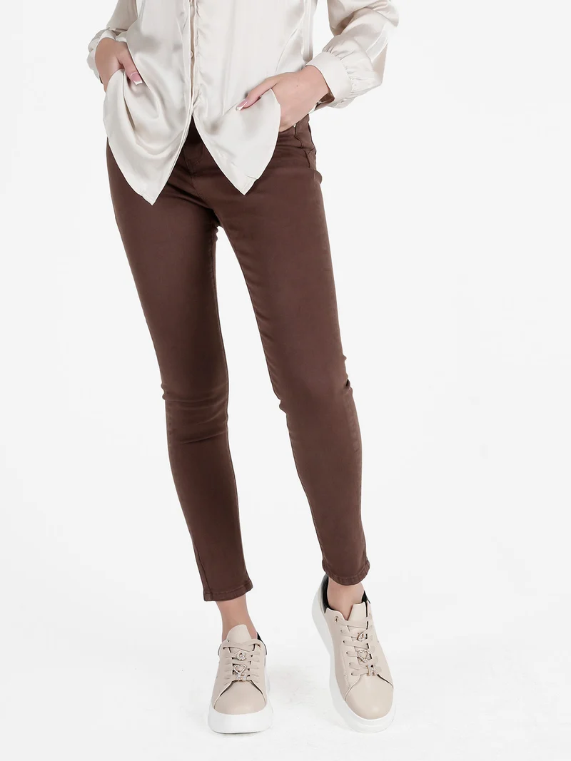 Pantaloni donna skinny push up - marrone