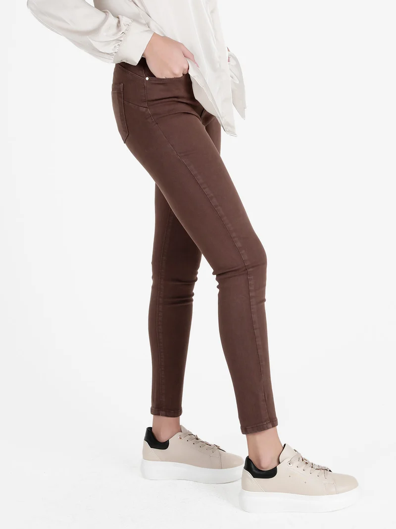 Pantaloni donna skinny push up - marrone