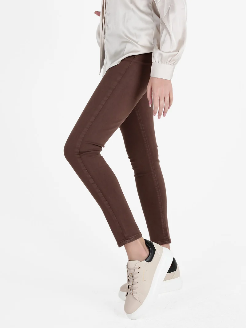 Pantaloni donna skinny push up - marrone