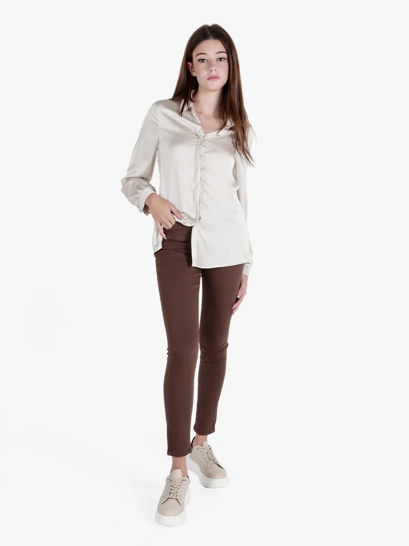 Pantaloni donna skinny push up - marrone