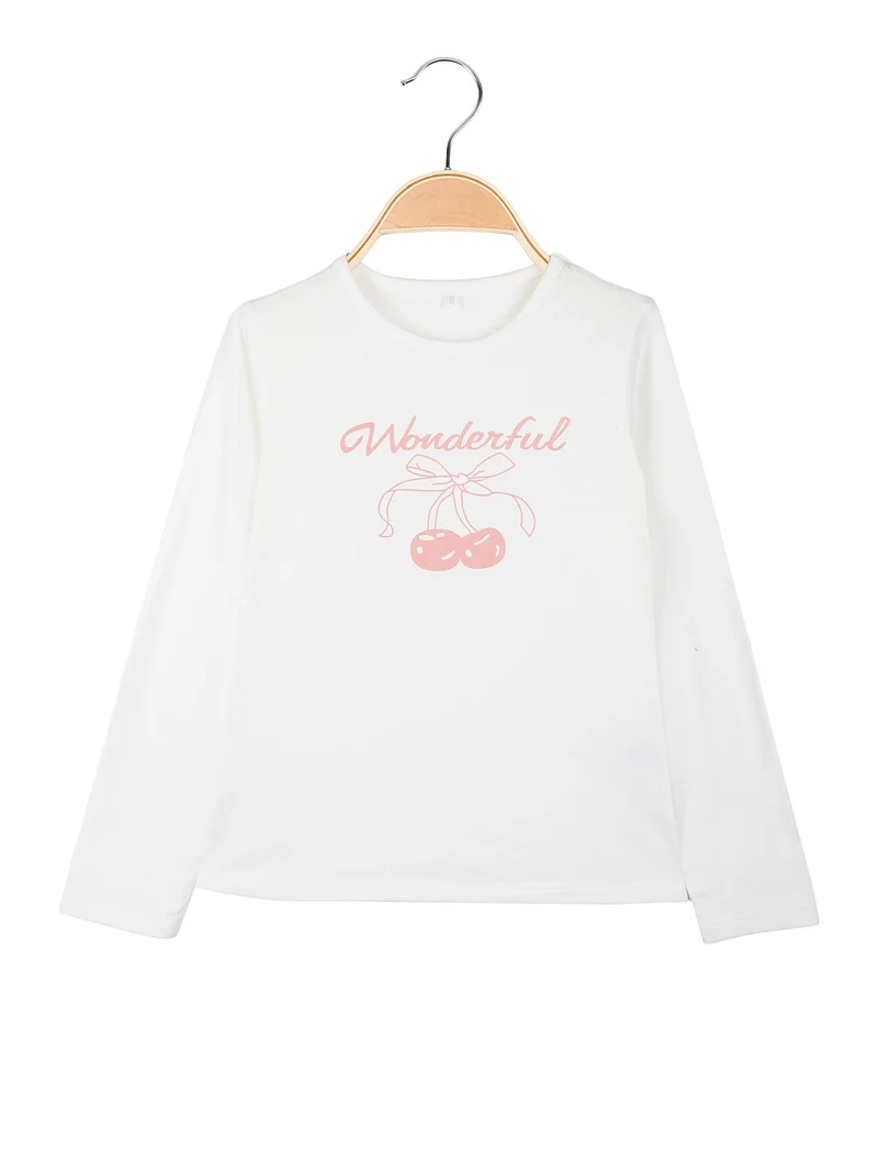 T-shirt girocollo da bambina a maniche lunghe con stampa - rosa