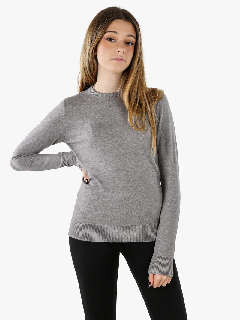 Pullover girocollo da donna in maglia tinta unita - grigio