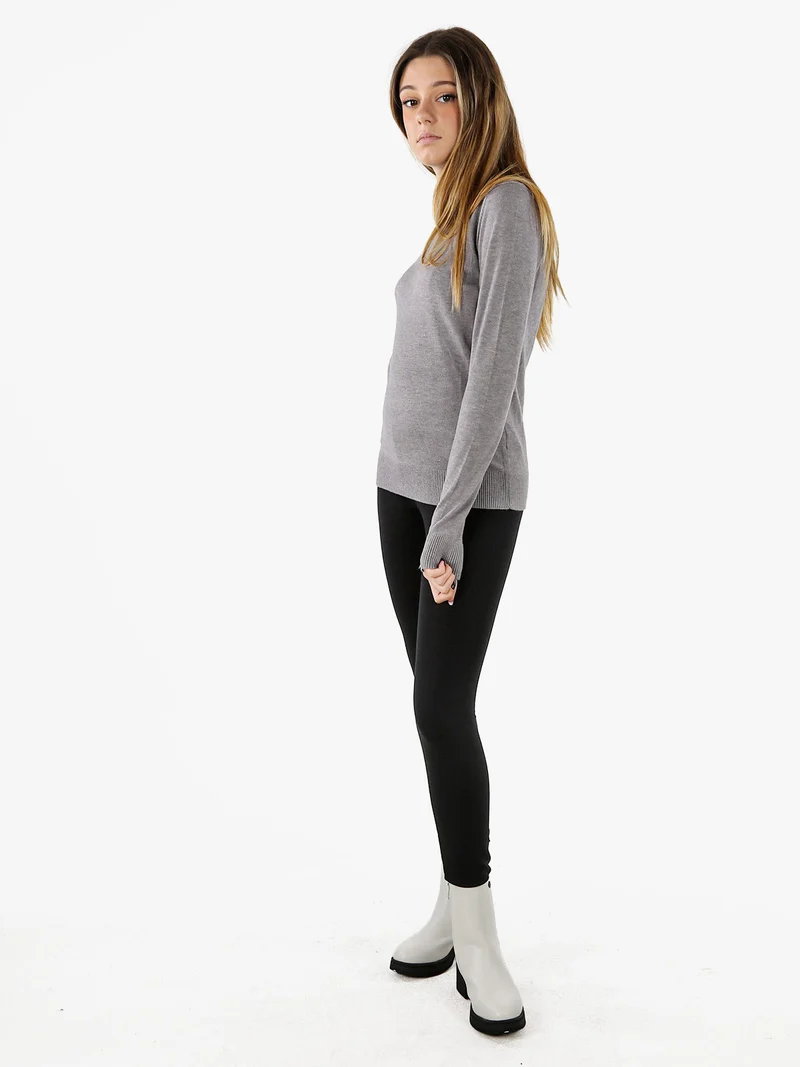 Pullover girocollo da donna in maglia tinta unita - grigio