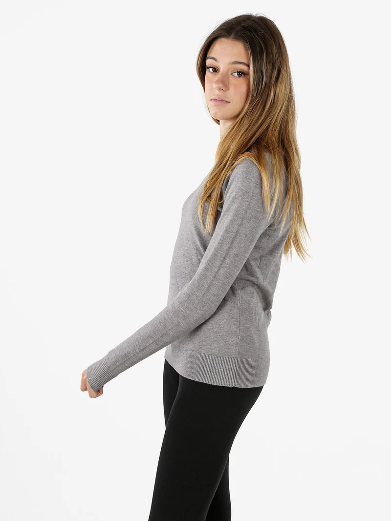 Pullover girocollo da donna in maglia tinta unita - grigio