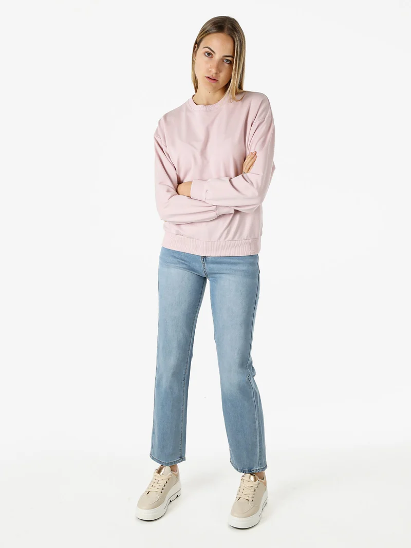 Felpa girocollo da donna in cotone - rosa