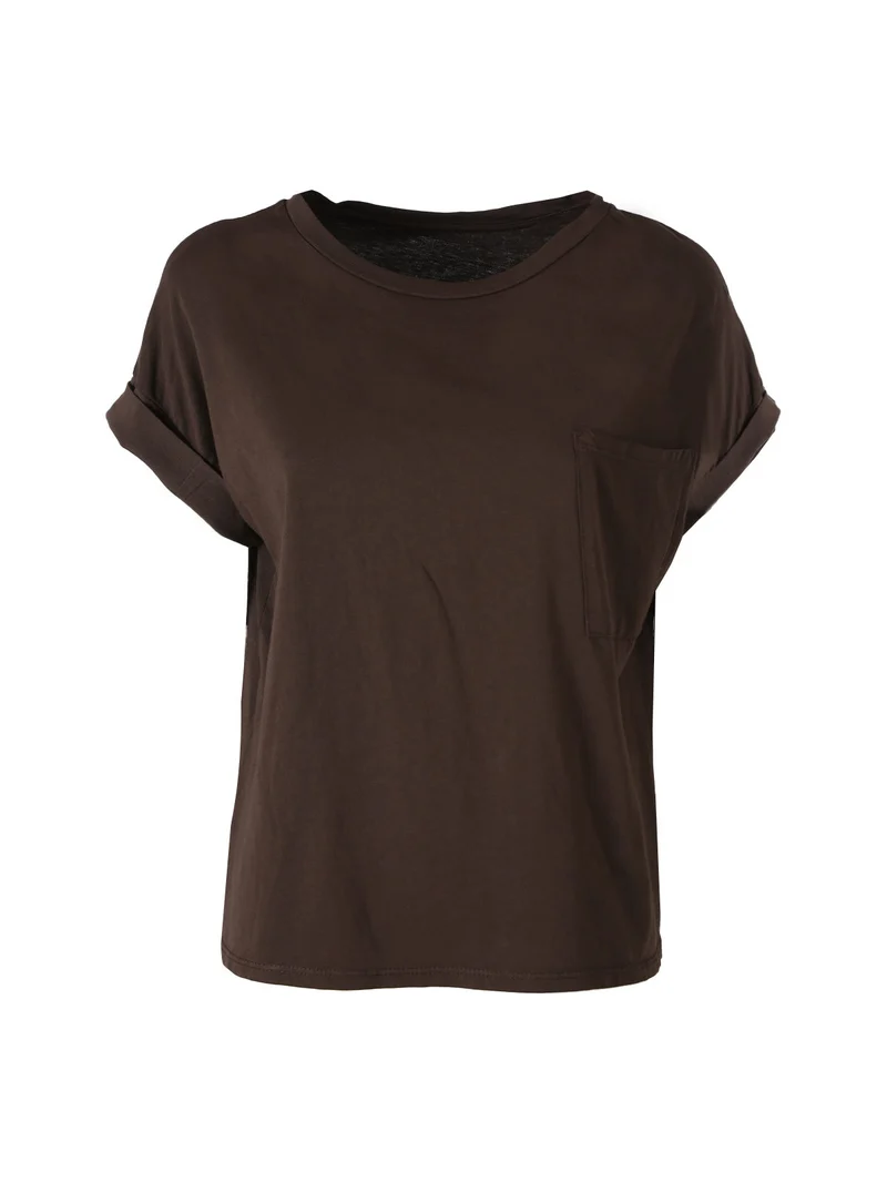T-shirt donna oversize in cotone con taschino - moro