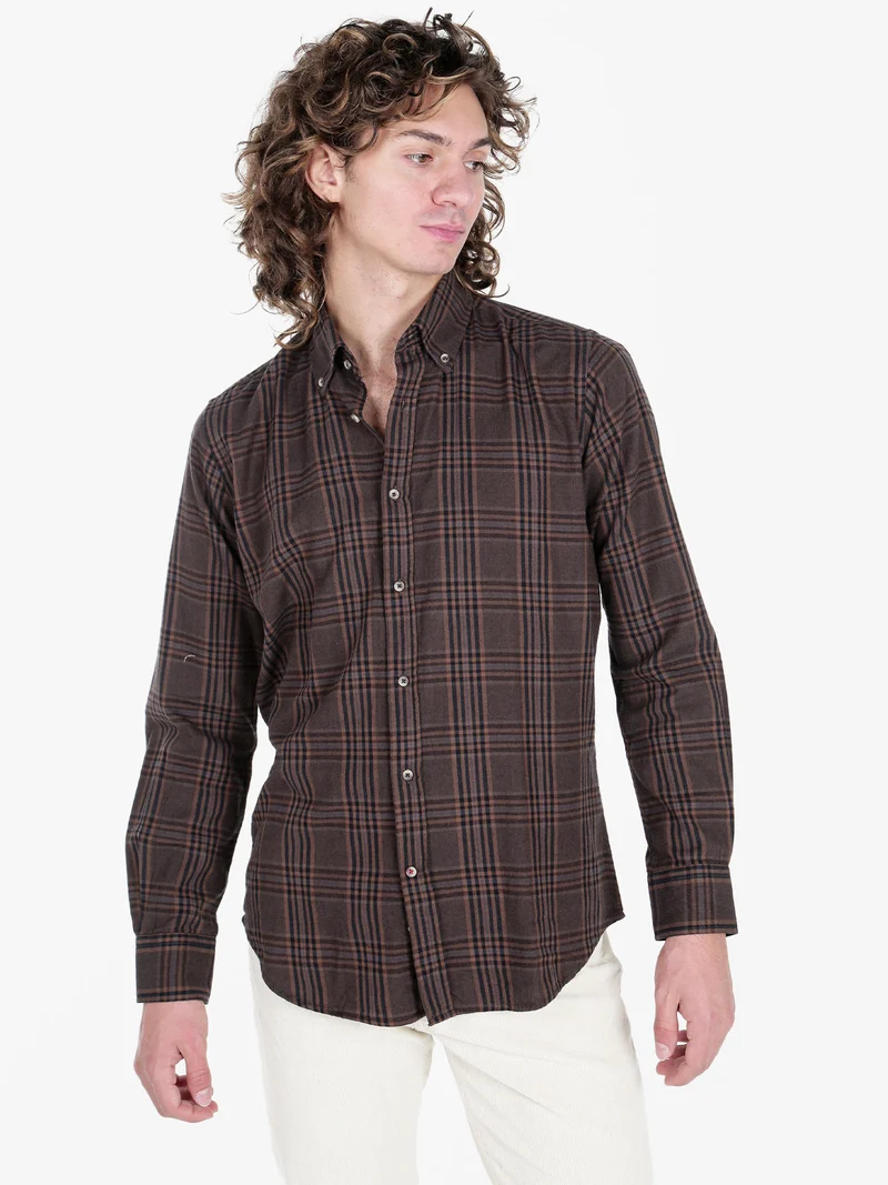 Camicia a quadri da uomo in cotone - marrone
