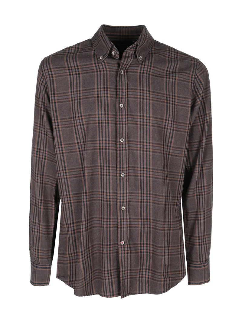 Camicia a quadri da uomo in cotone - marrone