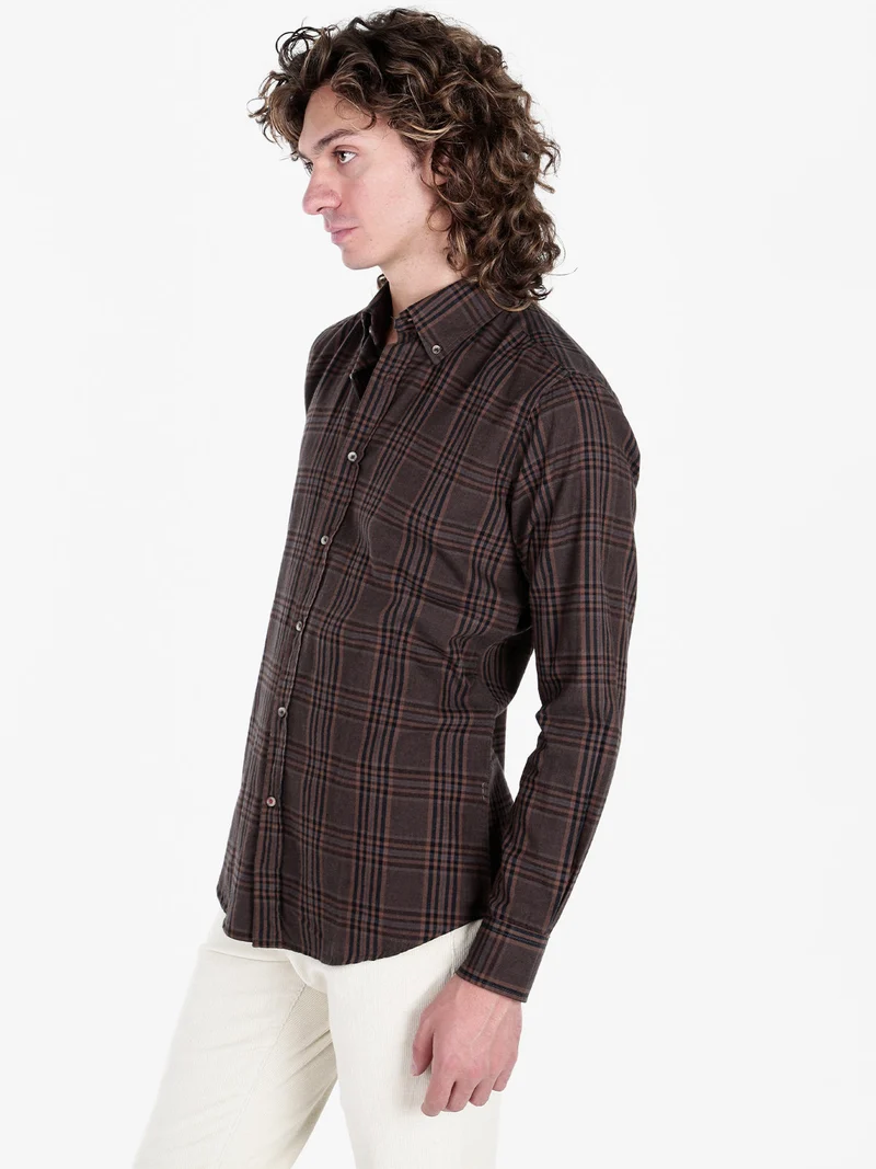 Camicia a quadri da uomo in cotone - marrone