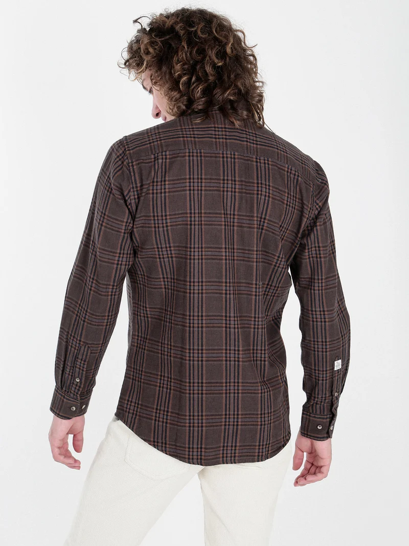 Camicia a quadri da uomo in cotone - marrone