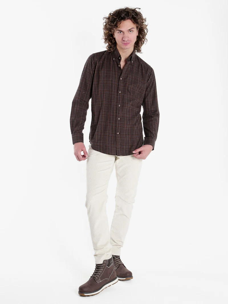 Camicia a quadri da uomo in cotone - marrone