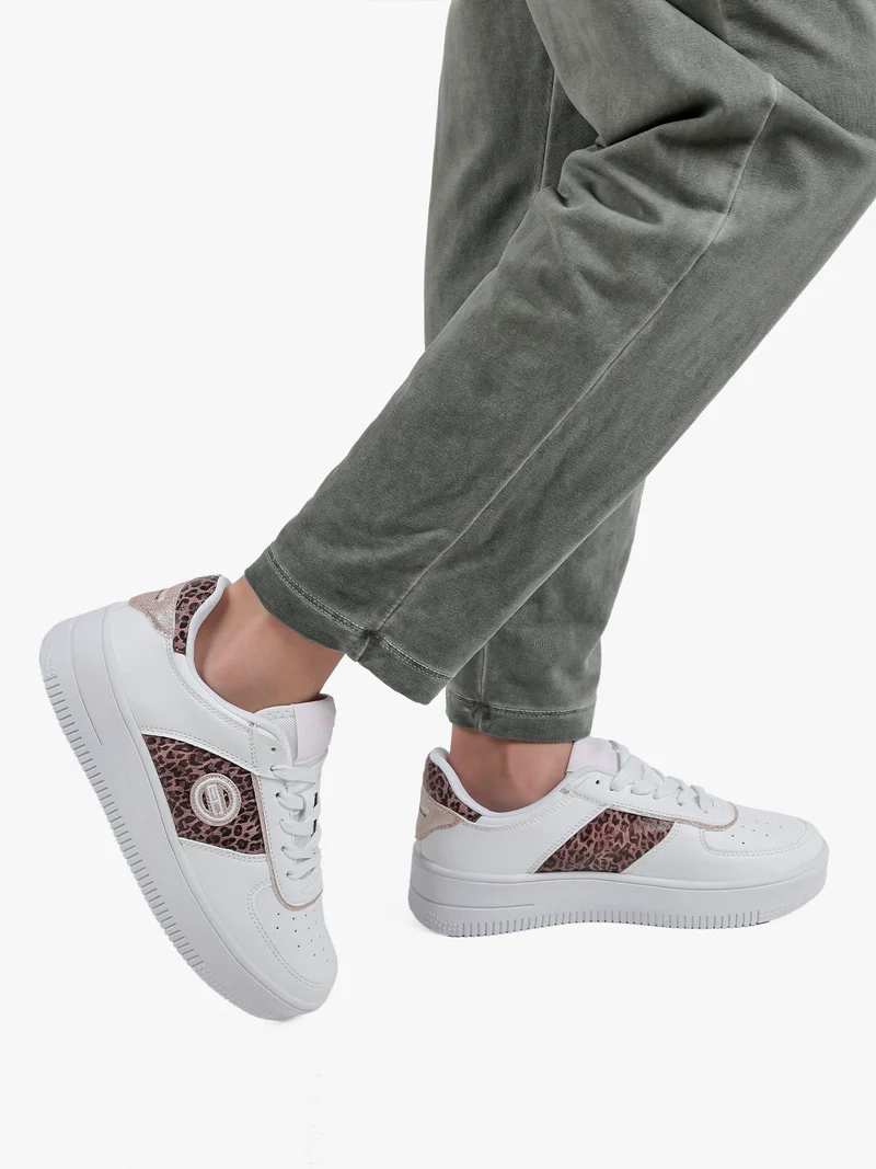 Sneakers donna animalier con platform - bianco