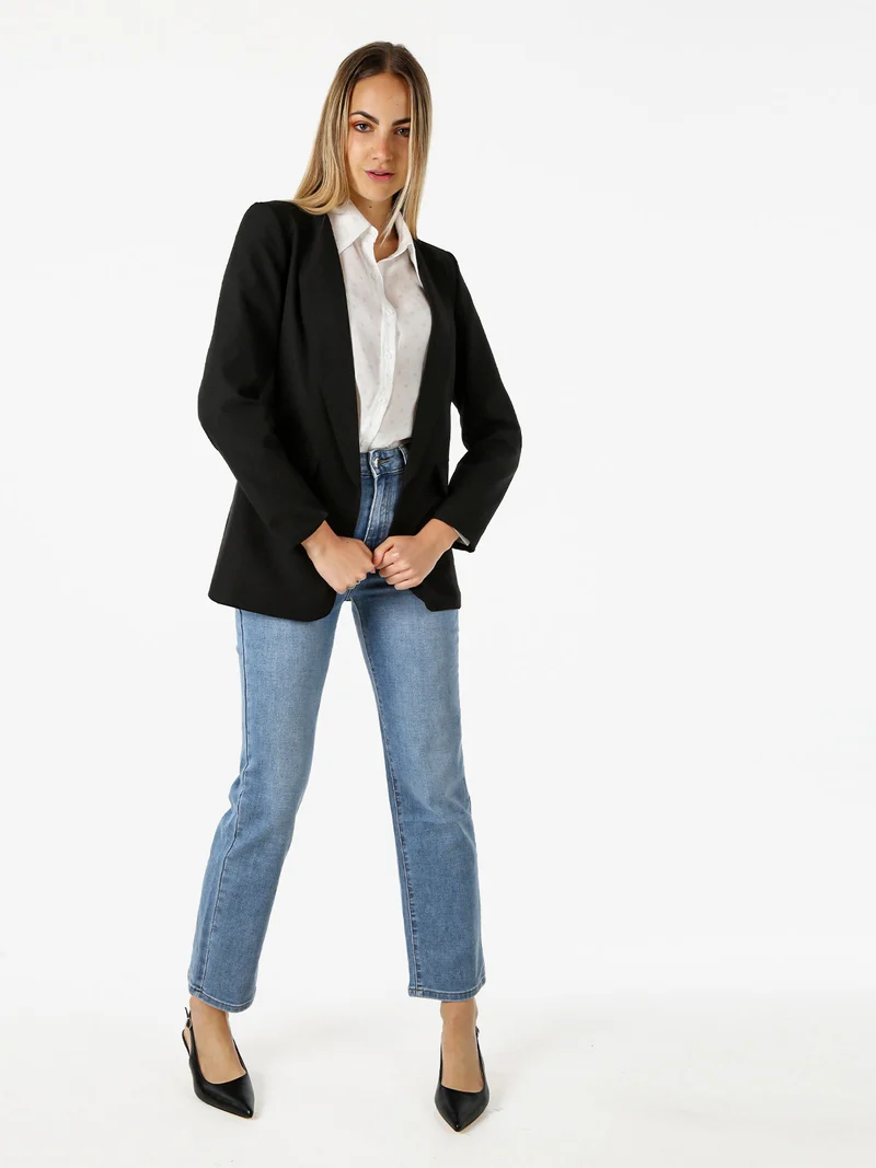 Blazer donna aperto con scollo risvoltato - nero