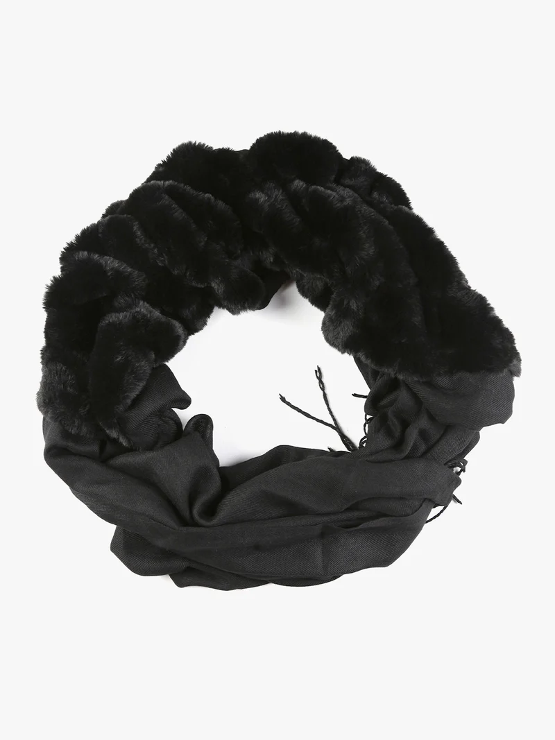Sciarpa donna in ecopelliccia con frange - nero