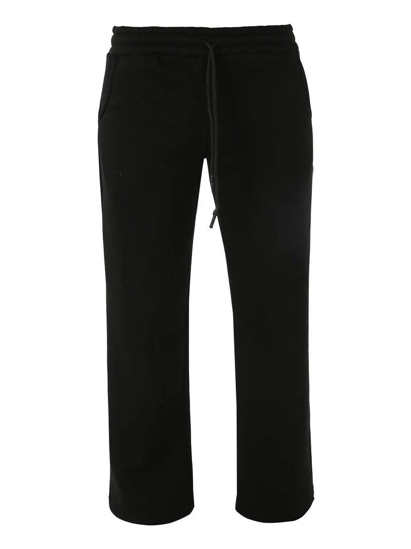 Pantaloni da donna in felpa a gamba larga con coulisse - nero