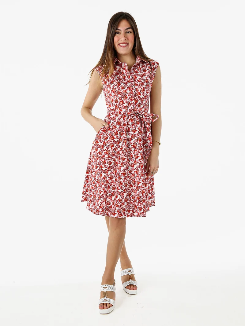 Vestito donna in cotone svasato senza maniche - rosso