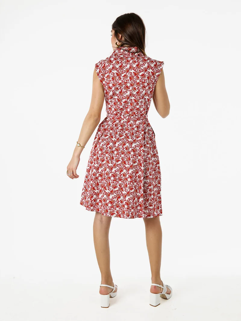Vestito donna in cotone svasato senza maniche - rosso