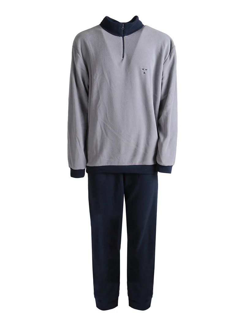Pigiama da uomo in pile mezza zip - grigio