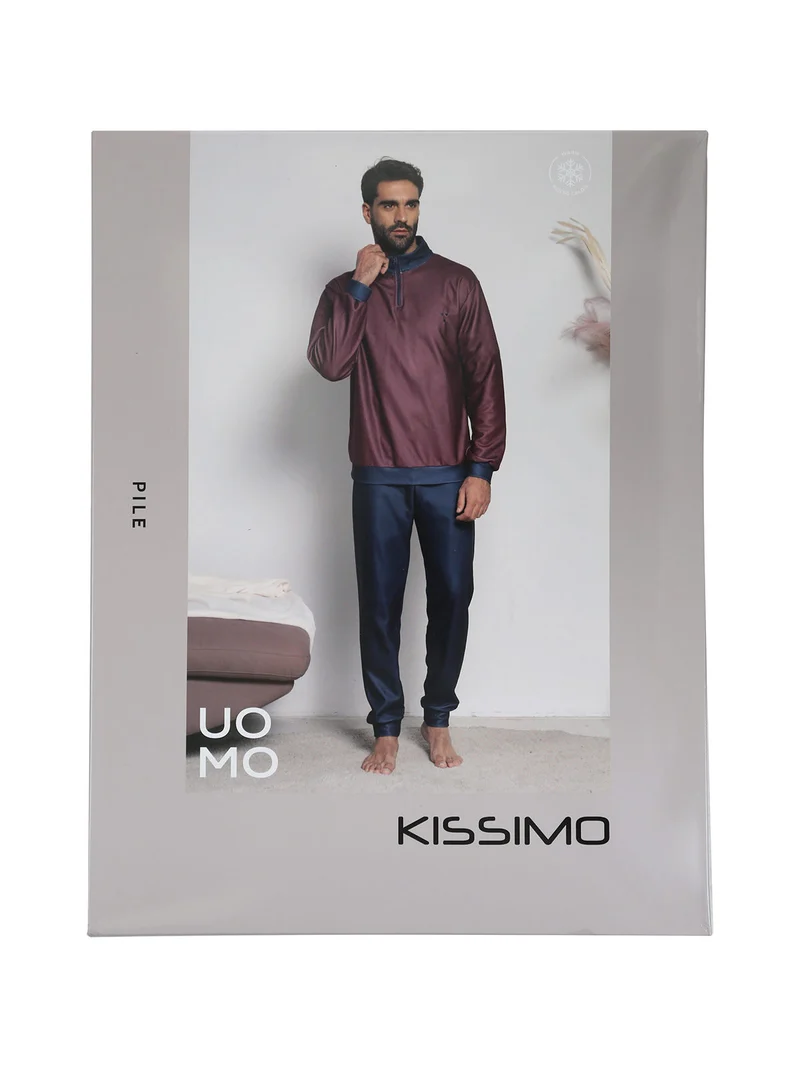Pigiama da uomo in pile mezza zip - grigio