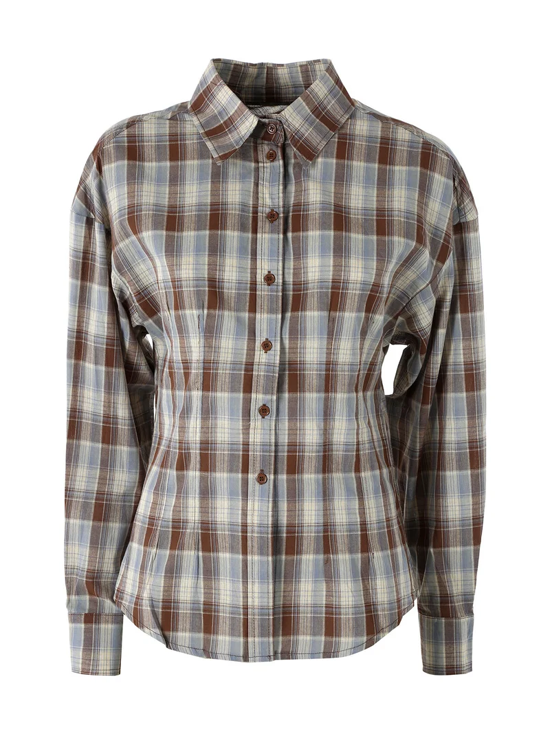 Camicia a quadri da donna a maniche lunghe - marrone