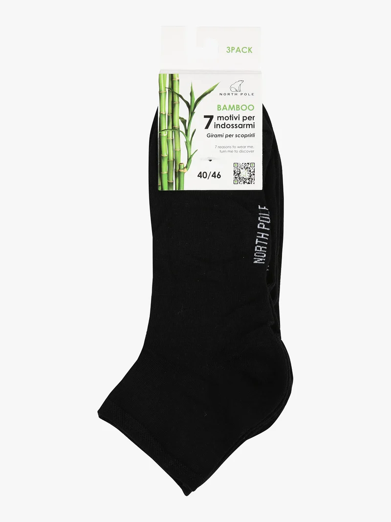 Confezione da 3 paia di calze corte da uomo in bamboo - nero
