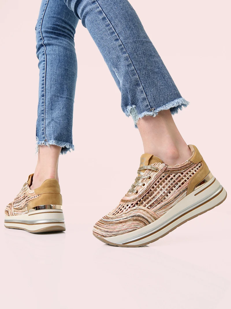Sneakers donna traforate con platform - oro