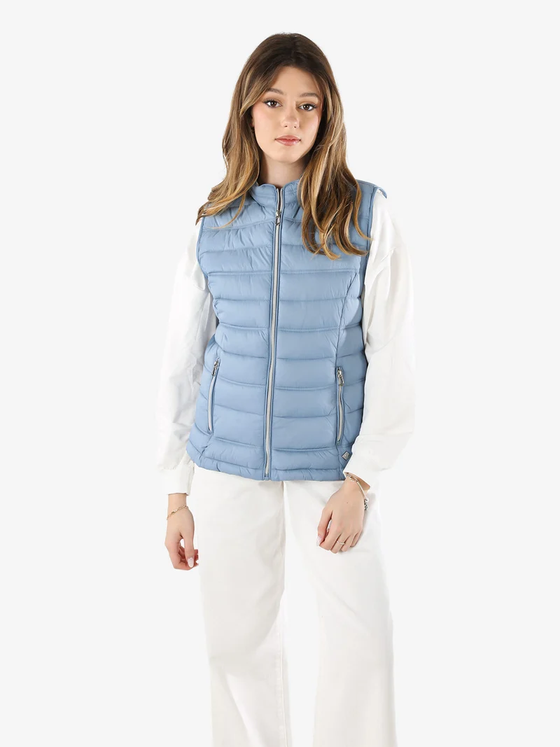 Gilet imbottito da donna con zip - azzurro