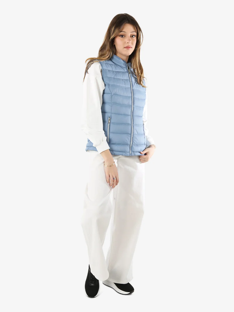 Gilet imbottito da donna con zip - azzurro