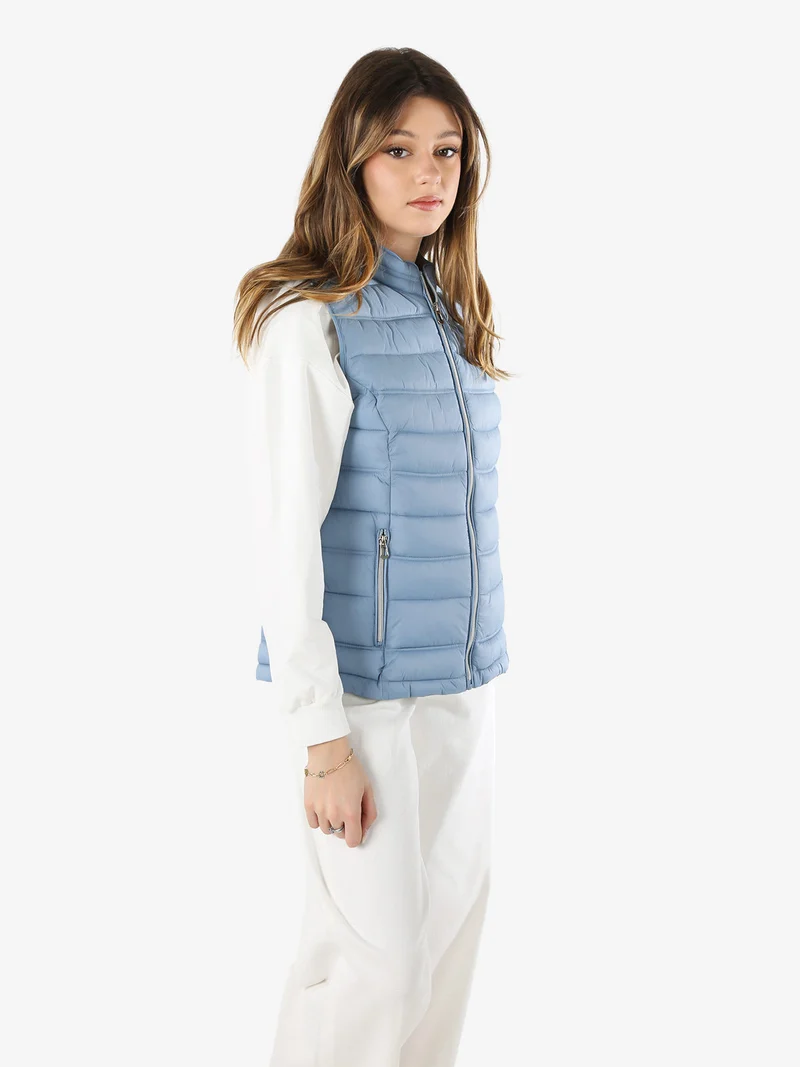 Gilet imbottito da donna con zip - azzurro
