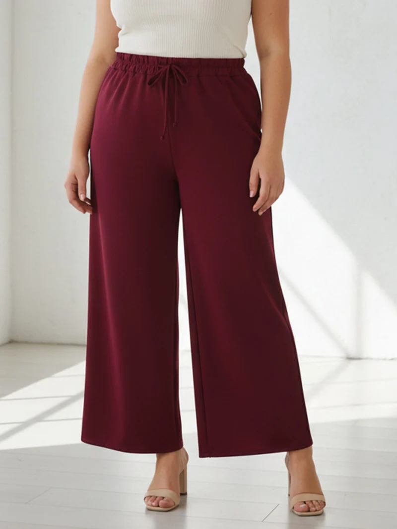 Pantaloni donna a gamba larga taglie forti - bordeaux