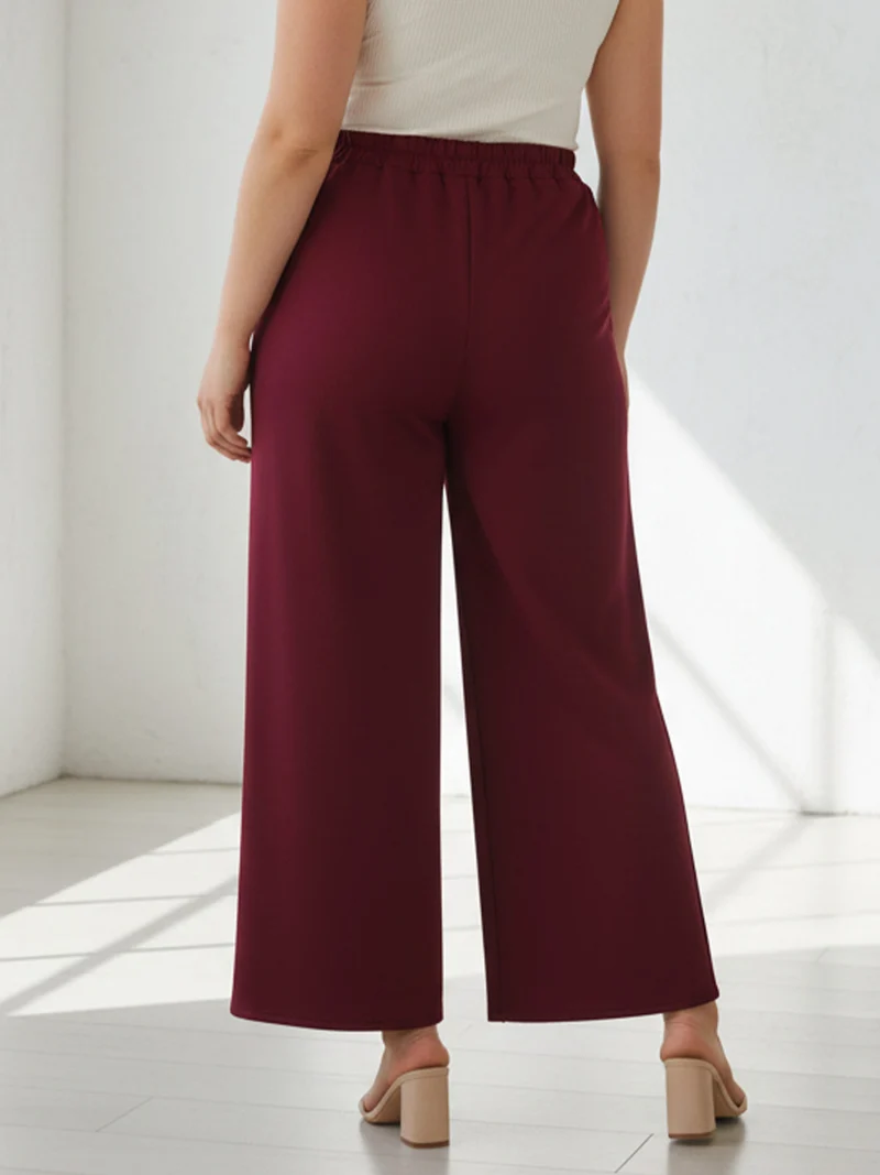 Pantaloni donna a gamba larga taglie forti - bordeaux