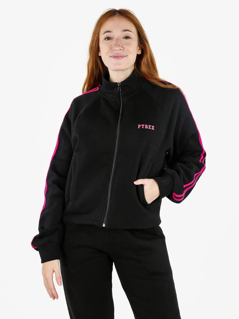 Felpa sportiva da donna full zip a collo alto - nero