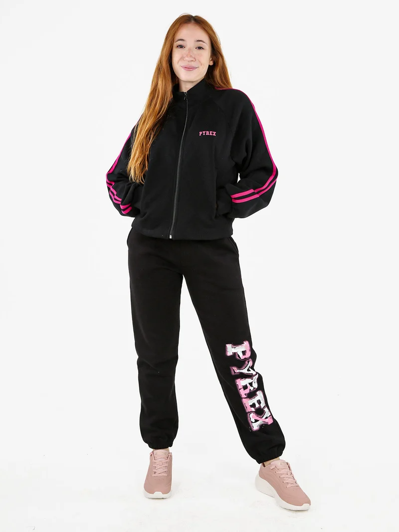Felpa sportiva da donna full zip a collo alto - nero