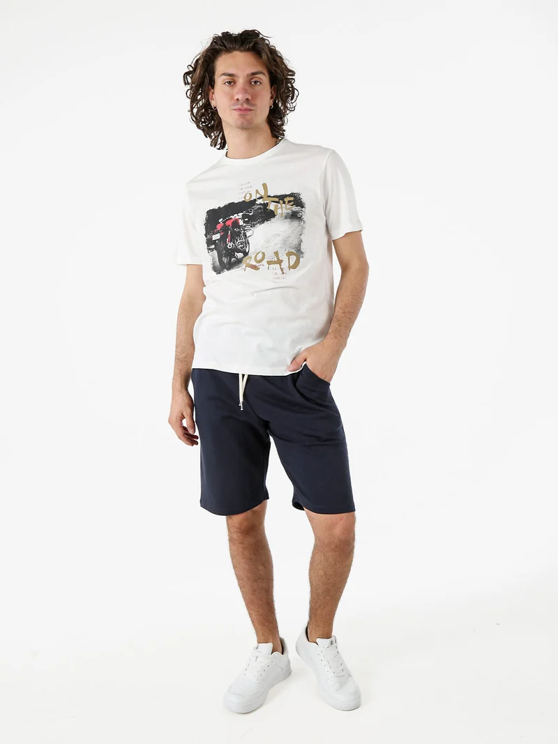 Bermuda da uomo in felpa con coulisse - blu scuro
