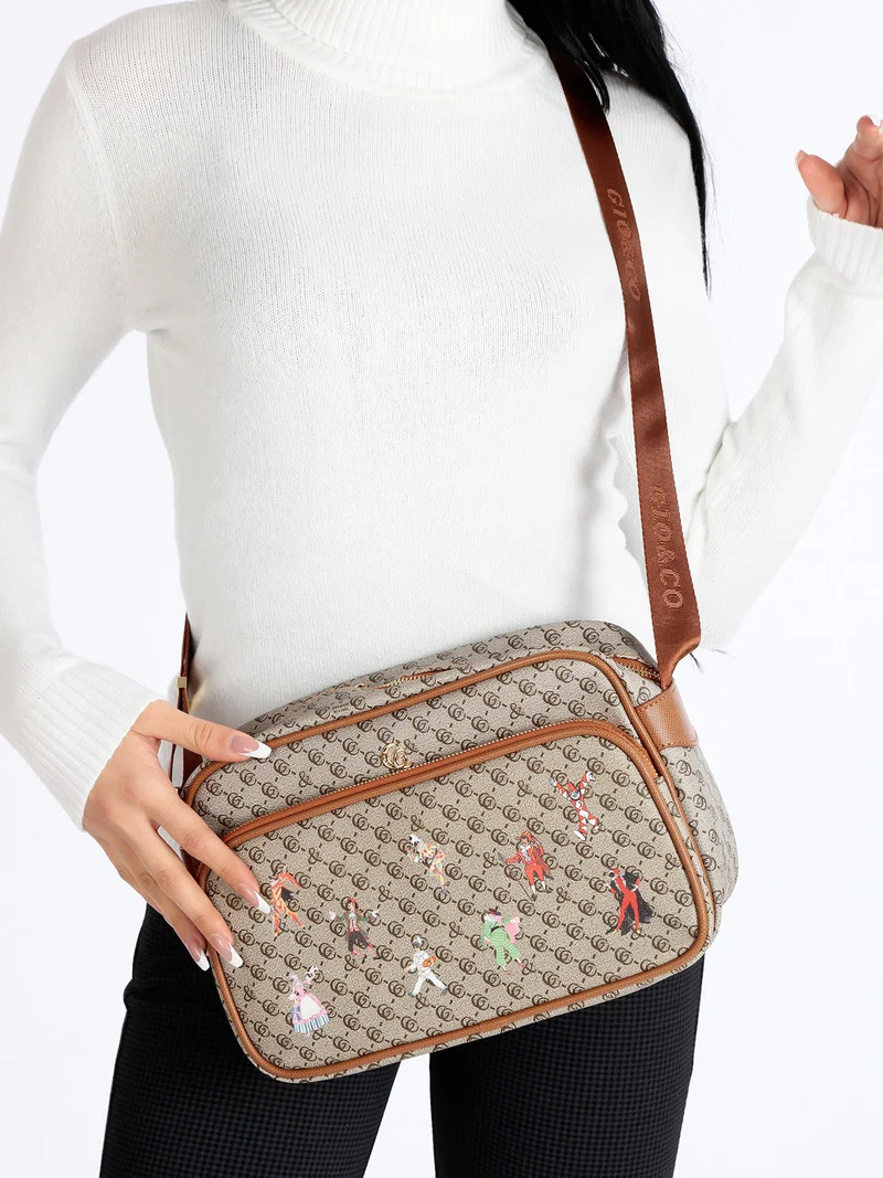 Borsa a tracolla con stampe - taupe