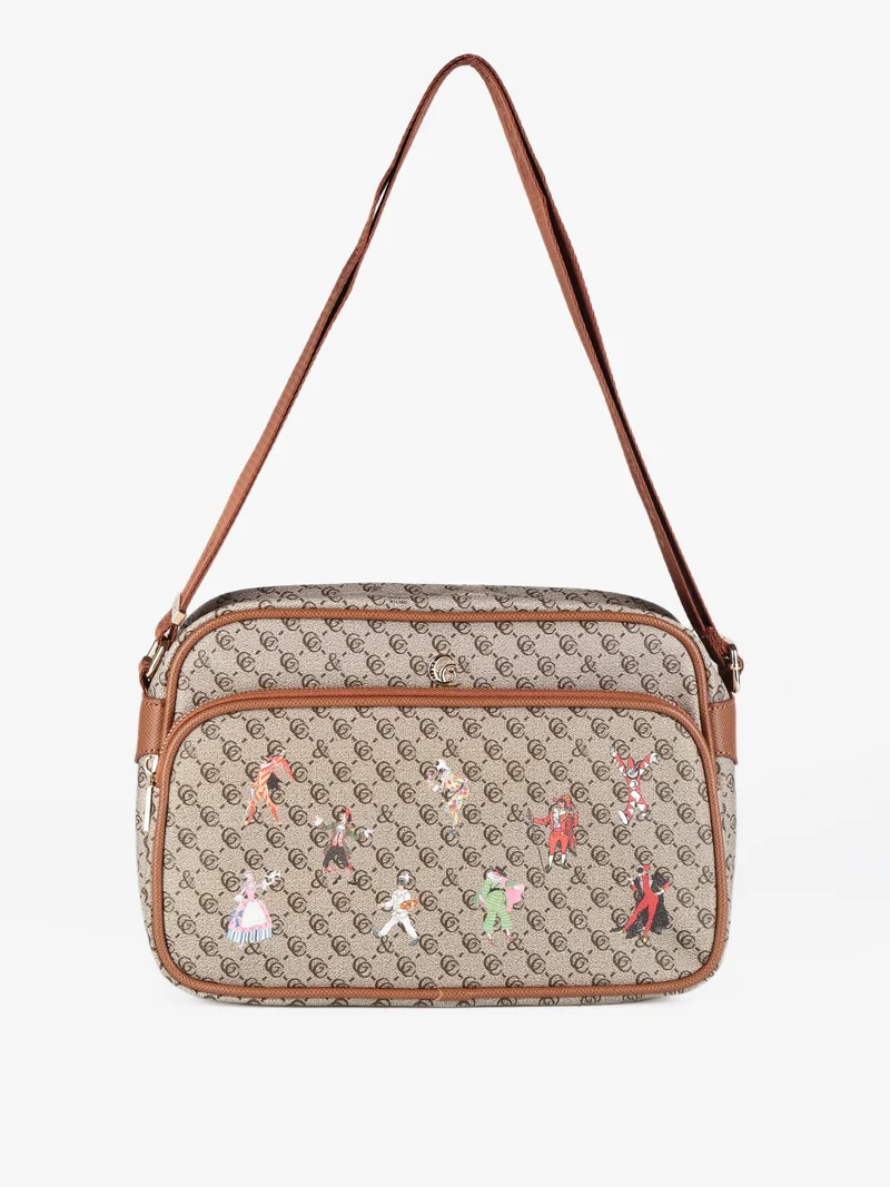 Borsa a tracolla con stampe - taupe