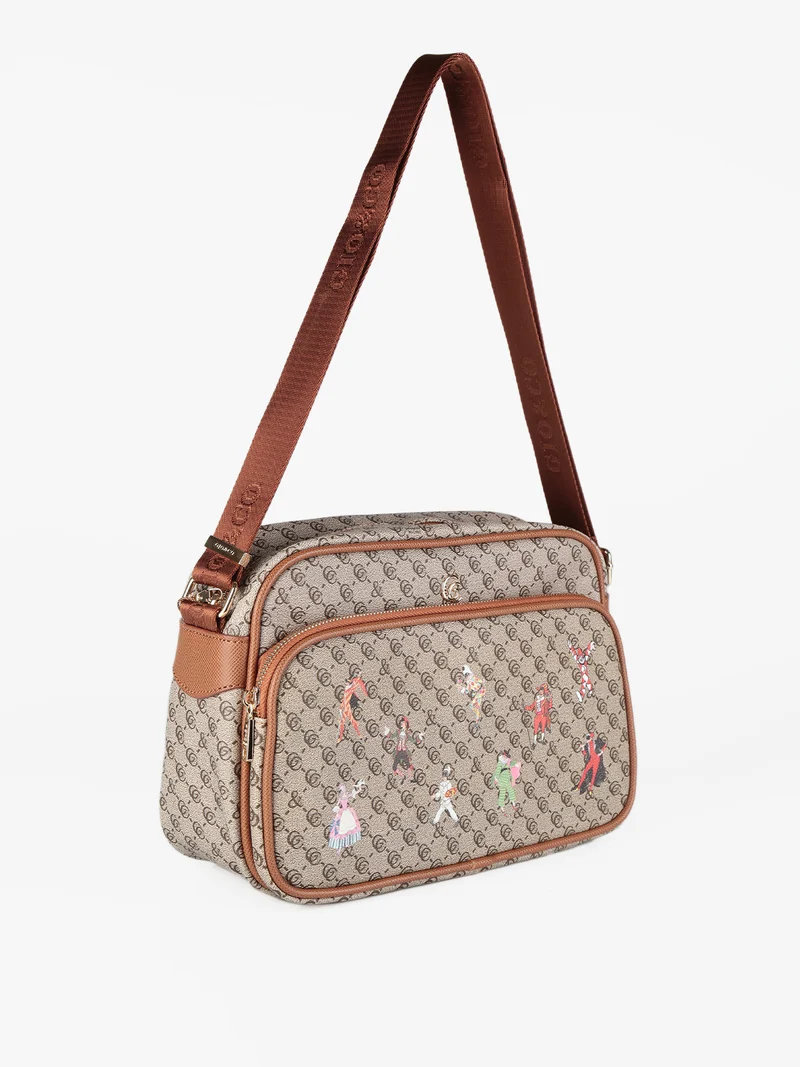 Borsa a tracolla con stampe - taupe