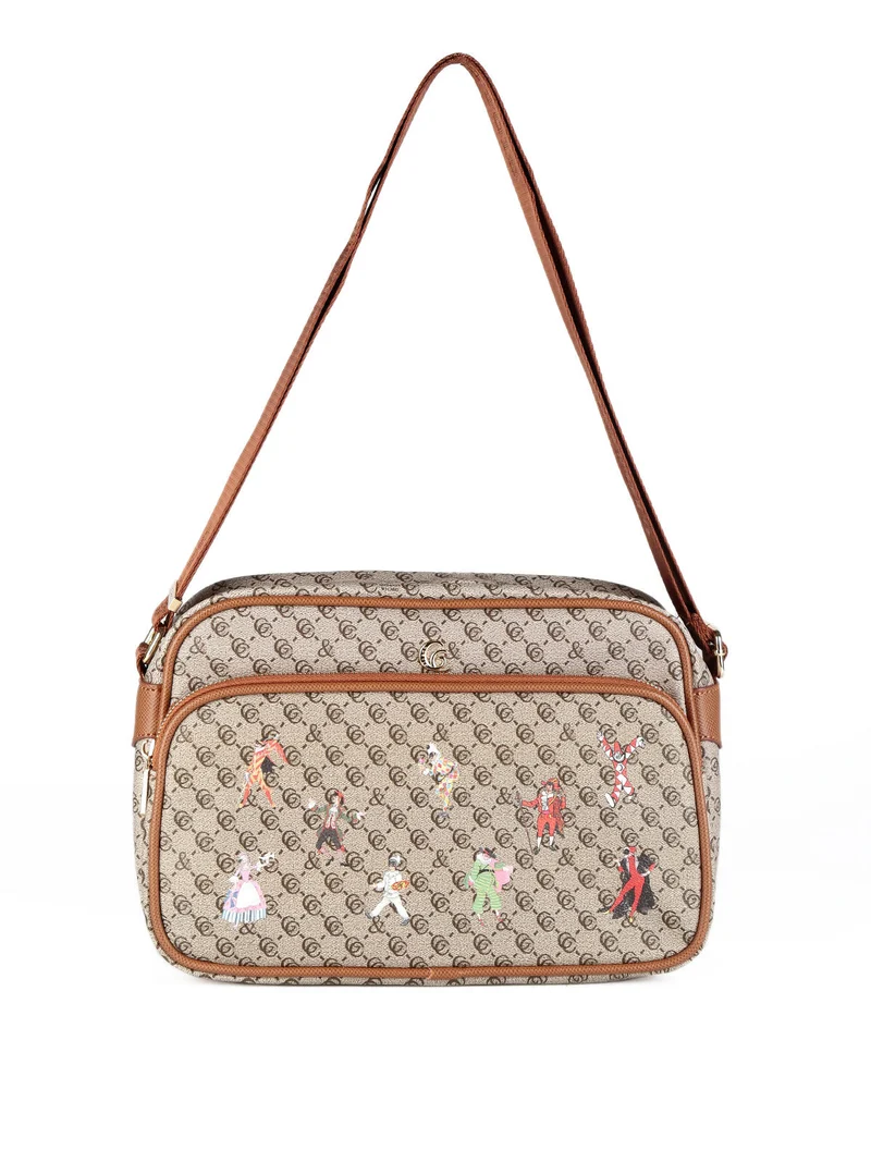 Borsa a tracolla con stampe - taupe