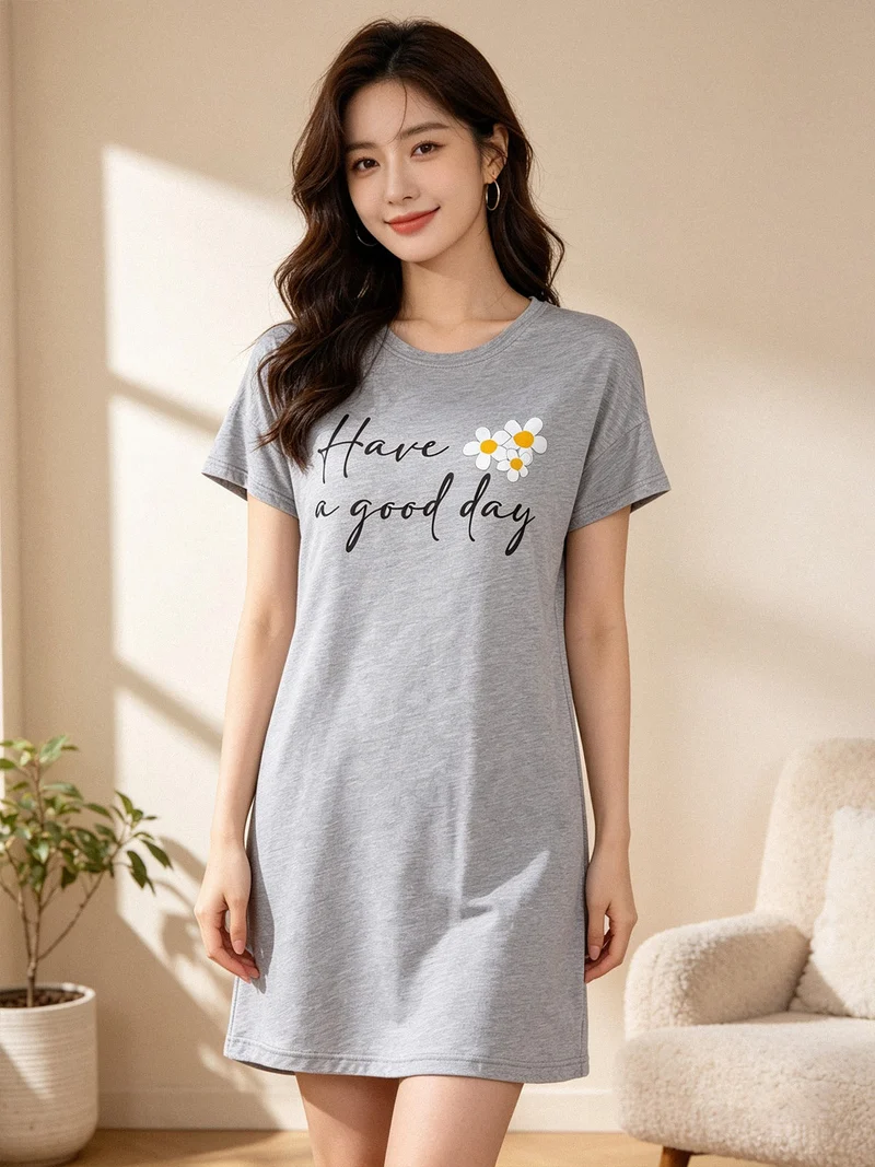 Vestito da donna in cotone a maniche corte - grigio