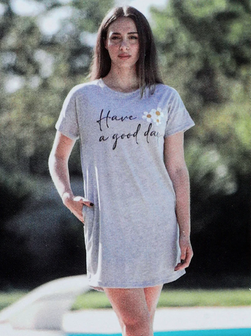 Vestito da donna in cotone a maniche corte - grigio