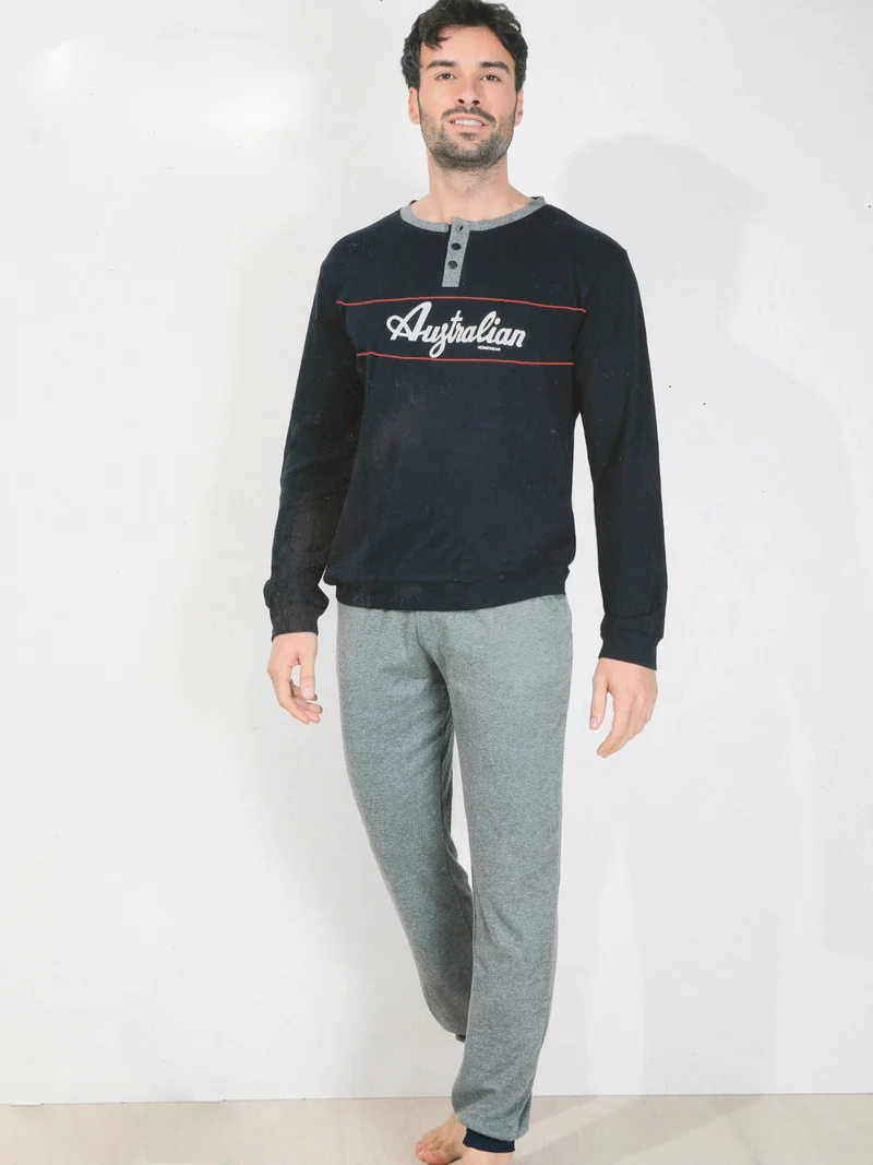 Pigiama da uomo in cotone interlock bicolore - blu
