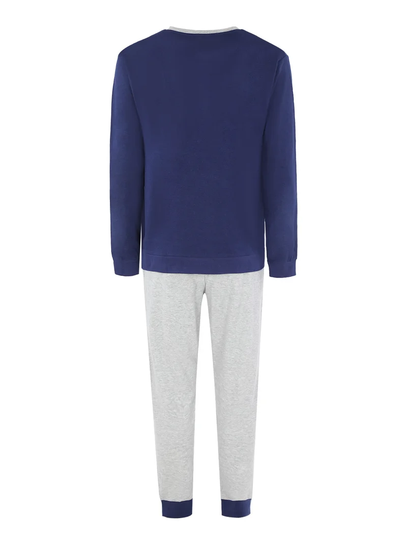 Pigiama da uomo in cotone interlock bicolore - blu