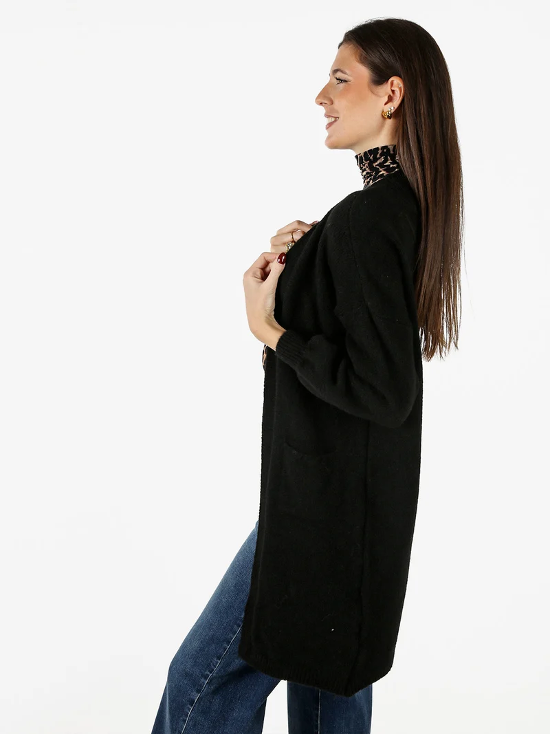 Cardigan donna aperto in misto lana - nero