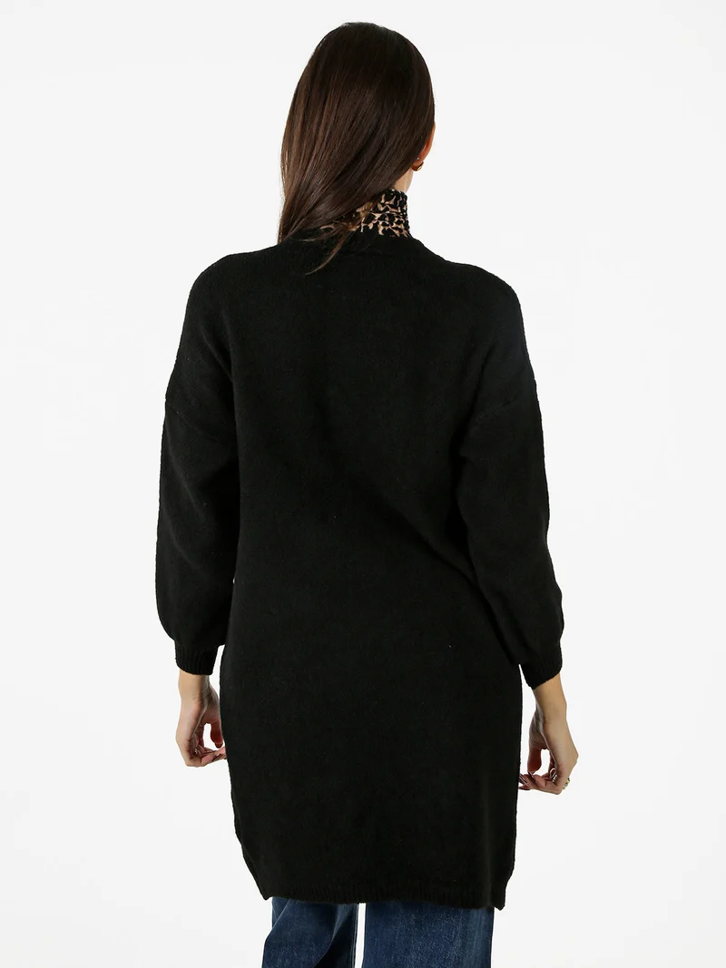 Cardigan donna aperto in misto lana - nero