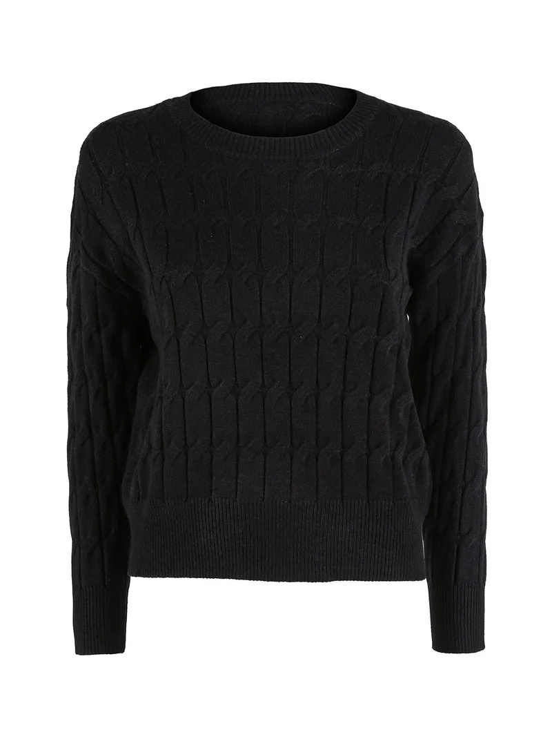 Maglione donna a trecce - nero