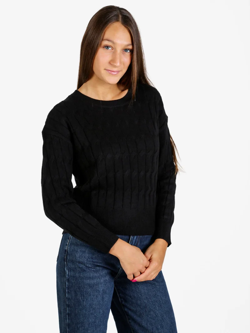 Maglione donna a trecce - nero