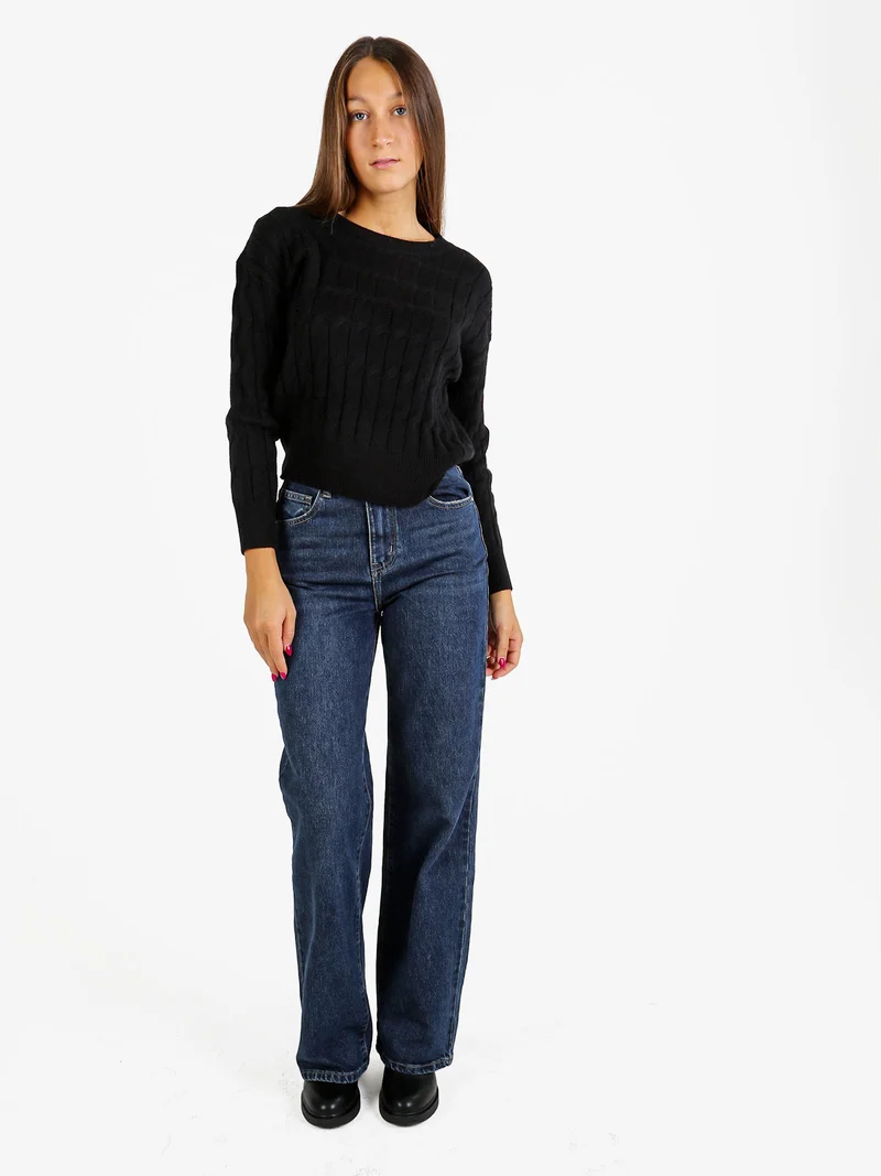 Maglione donna a trecce - nero