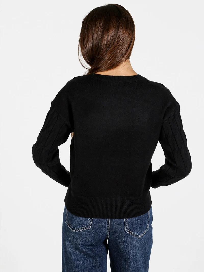 Maglione donna a trecce - nero
