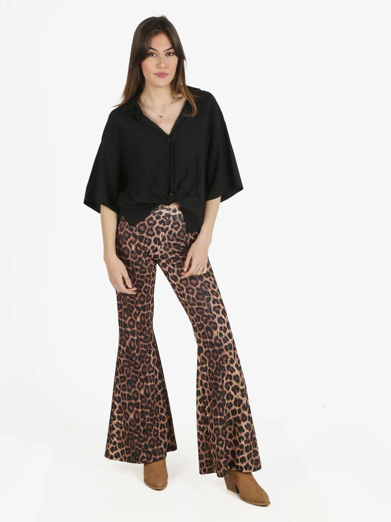 Camicia donna oversize con nodo a maniche corte - nero