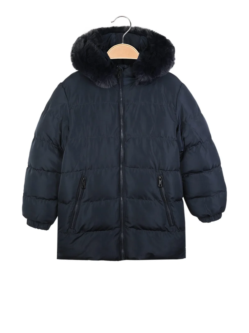 Piumino imbottito da ragazzo con cappuccio - blu scuro